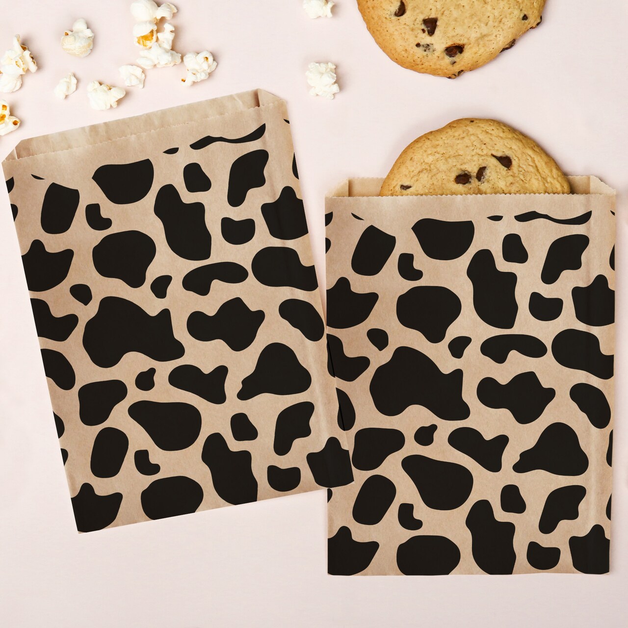 Big Dot of Happiness Cow Print Kraft Brown Paper Treat Bags, Western Rodeo Party Individual Greaseproof Brown Paper Sandwich Cookie Bags - 25 Count